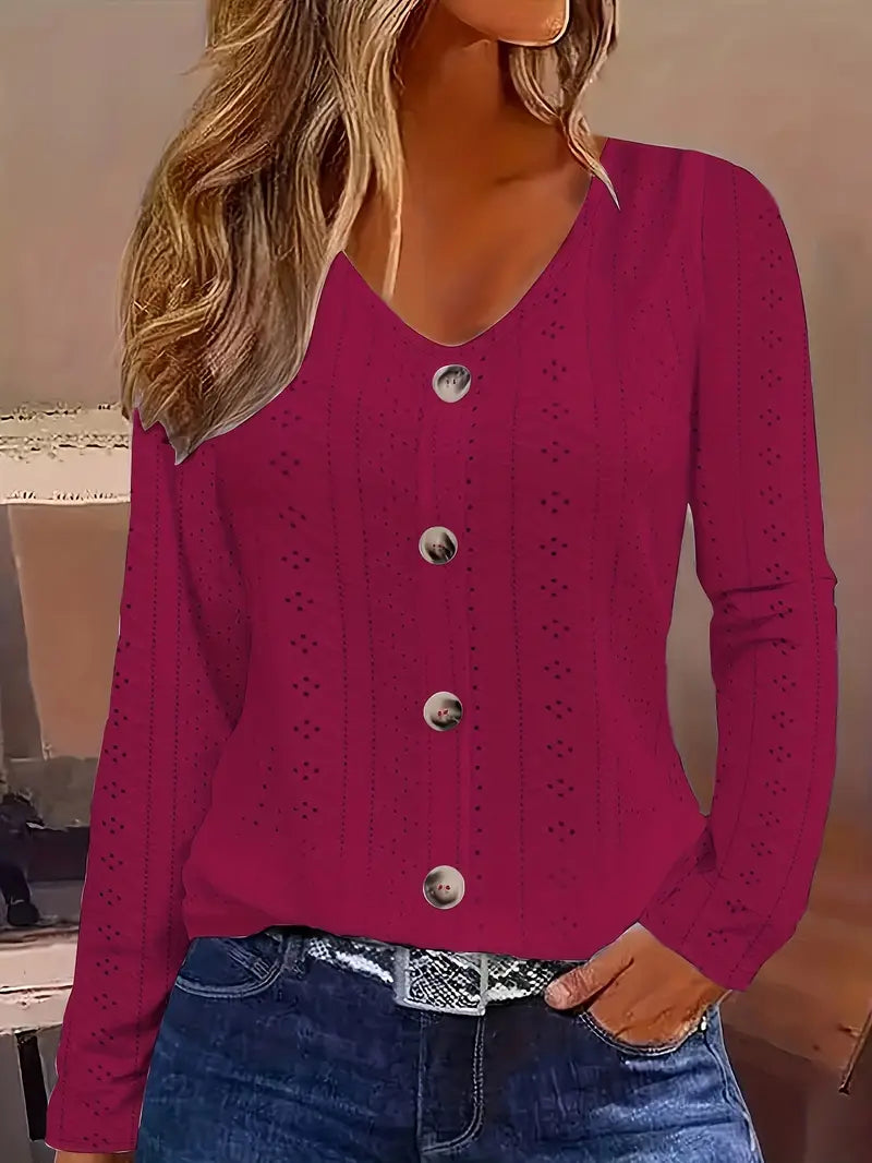 Solid Knit Sweater Eyelet Solid Blouse