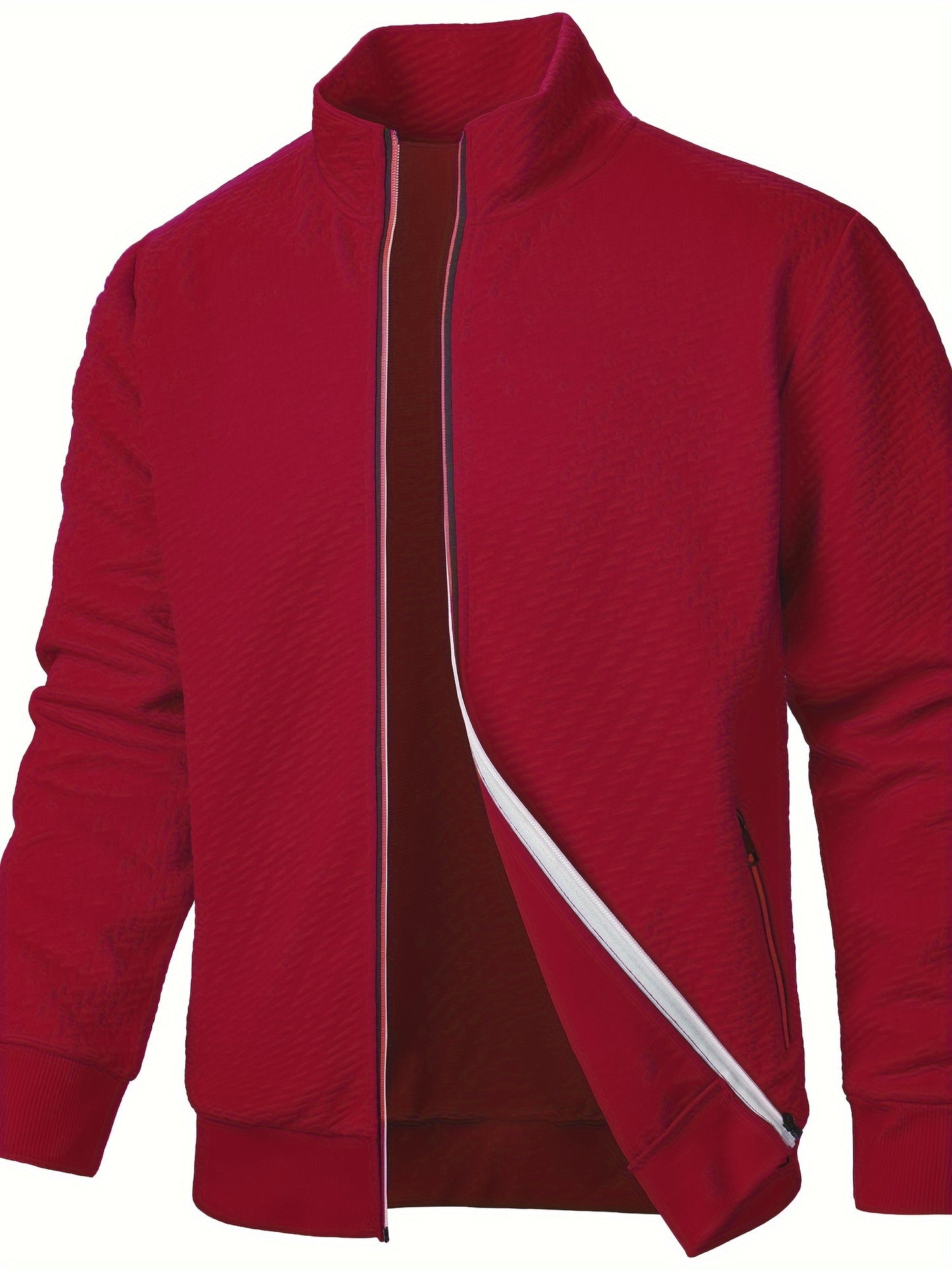 Men's Casual Zip Up Jacquard Jacket, Chic Stand Collar Coat for Spring Fall, Autumn And Winter, Hoodie Top