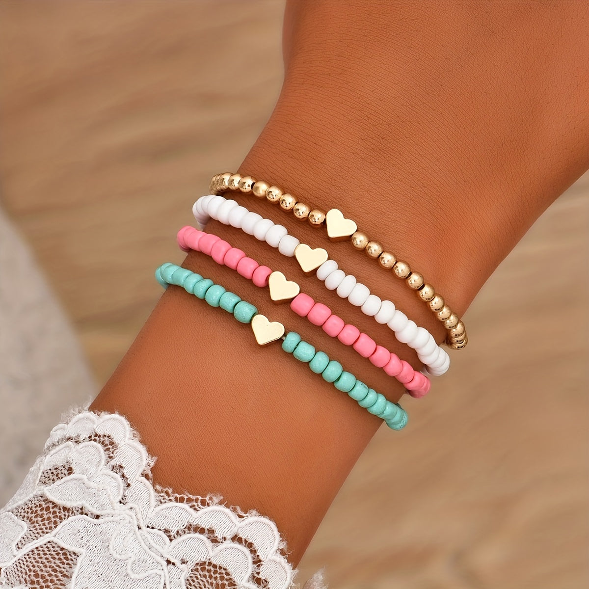 Boho 4-Piece Necklace & Bracelet Set with Polished finish