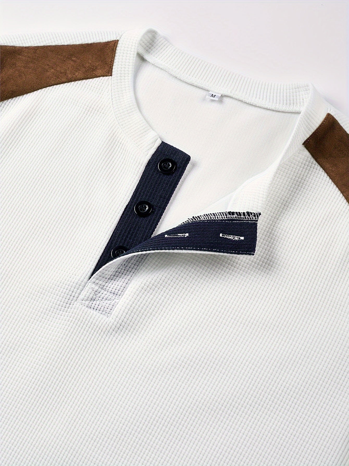 Men'S Waffle Texture Two-Tone Henley Shirt - Casual Summer Short Sleeve, Round Neck, Non-Stretch Fabric