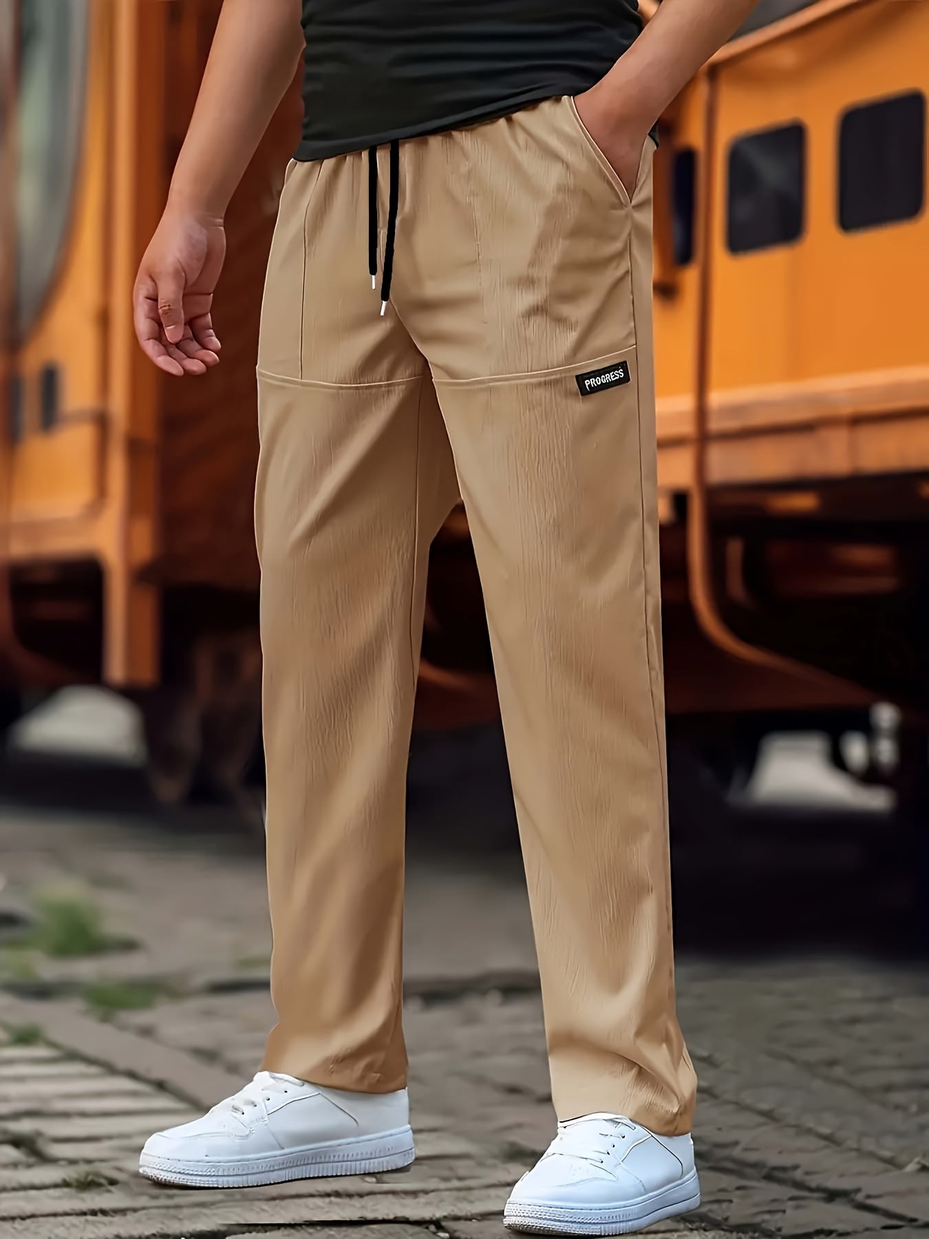 Men's Athletic Jogger Pants with Elastic Drawstring Waist & Zip-Free Design - All-Season Gym,, Running, Hip-Hop Training Pants with Pockets - White Casual Sportswear (Machine Washable)