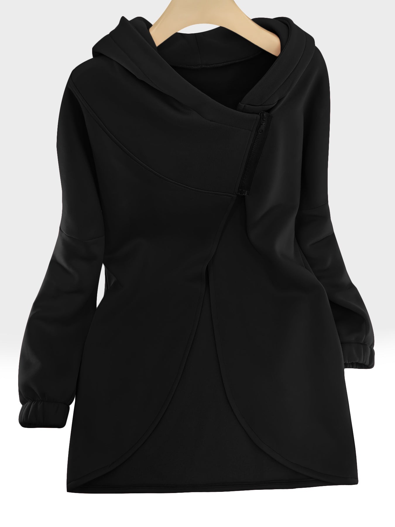 Women'S Casual Black Hooded Jacket with Front Pockets - Long Sleeve, Ripped Jeans & White Sneakers, Perfect for Spring/Fall, Autumn Fashion Jacket | Relaxed Fit Hoodie | Zippered Hoodie