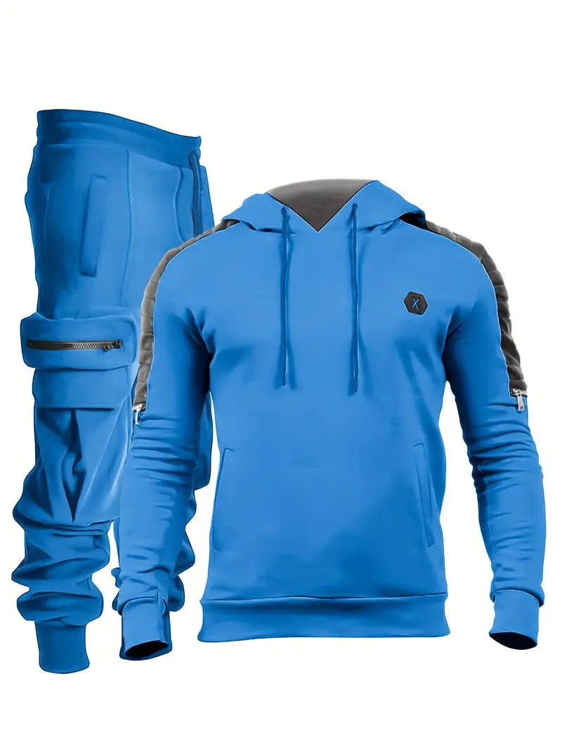 Polyester Knit Hooded Zip Long Sleeve 2-Piece Hoodie