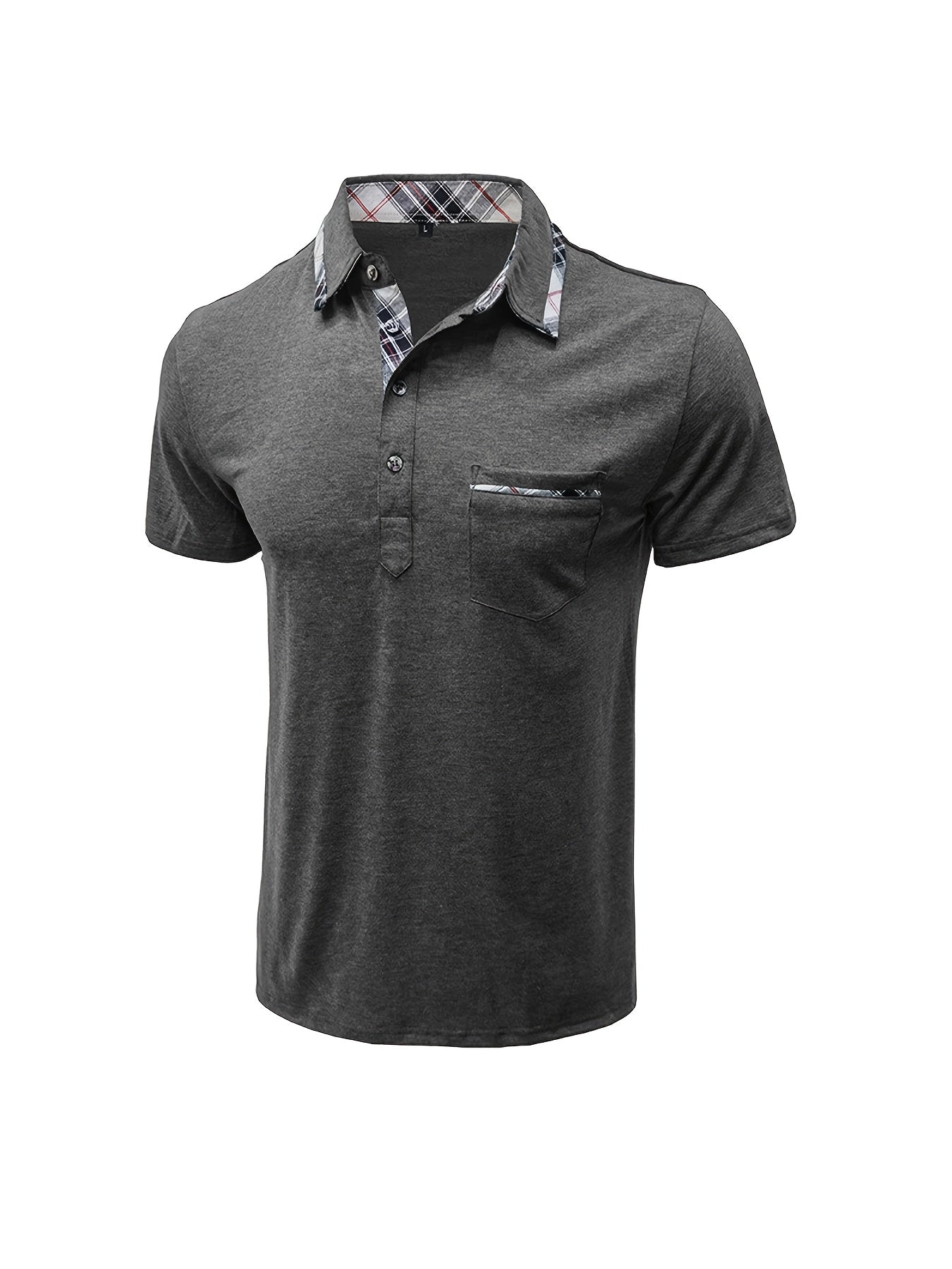 Men'S Plus Size Short Sleeve Polo Shirt with Plaid Collar and Button Details - Casual Summer Style, Regular Fit, Slight Stretch Fabric, Plus Size Shirts, PLUS SIZE