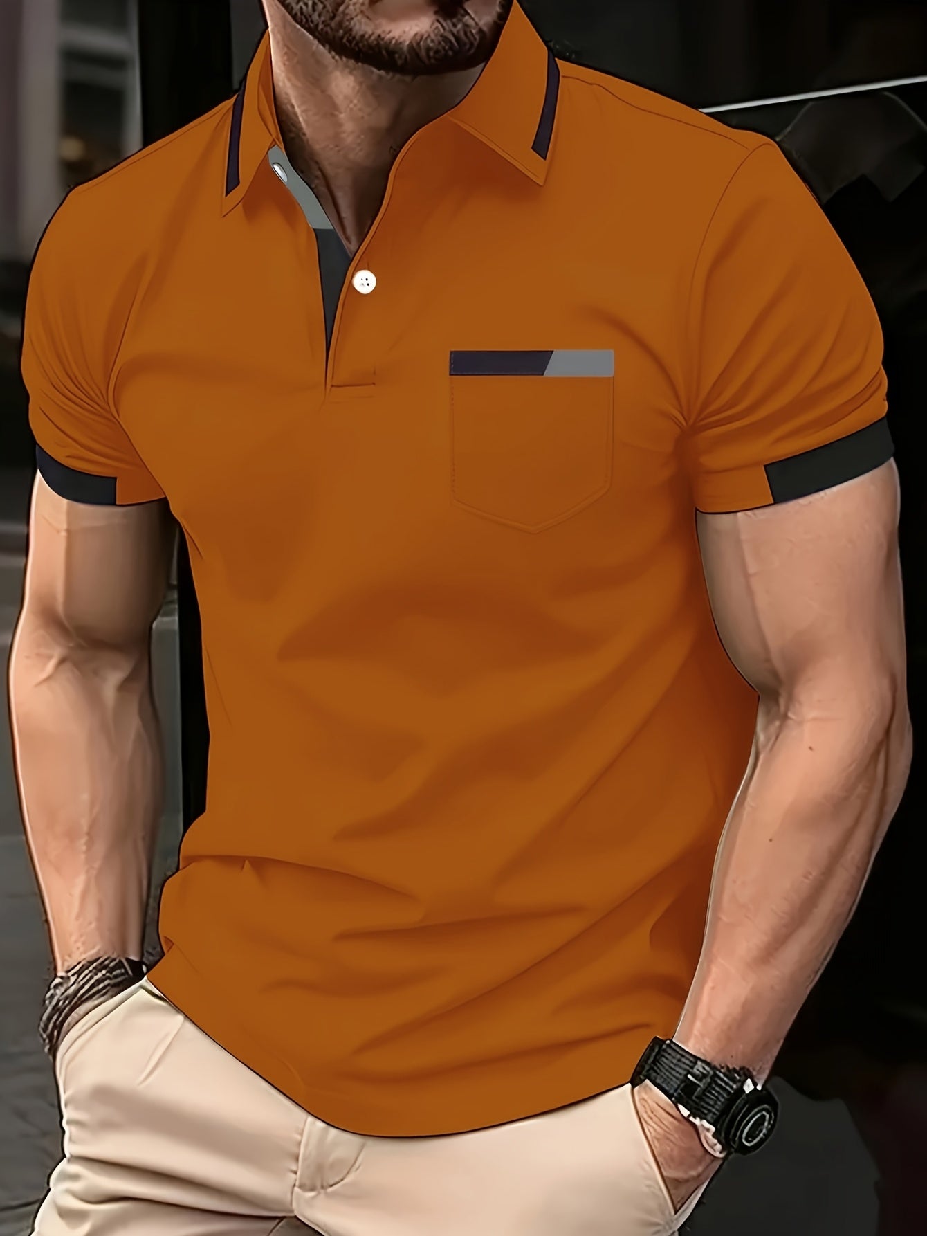 Men'S Casual Print Short-Sleeve Polo Shirt - Light Gray with Black & White Geometric Design, Comfortable Lapel Collar, Button-Up Front & Chest Pocket