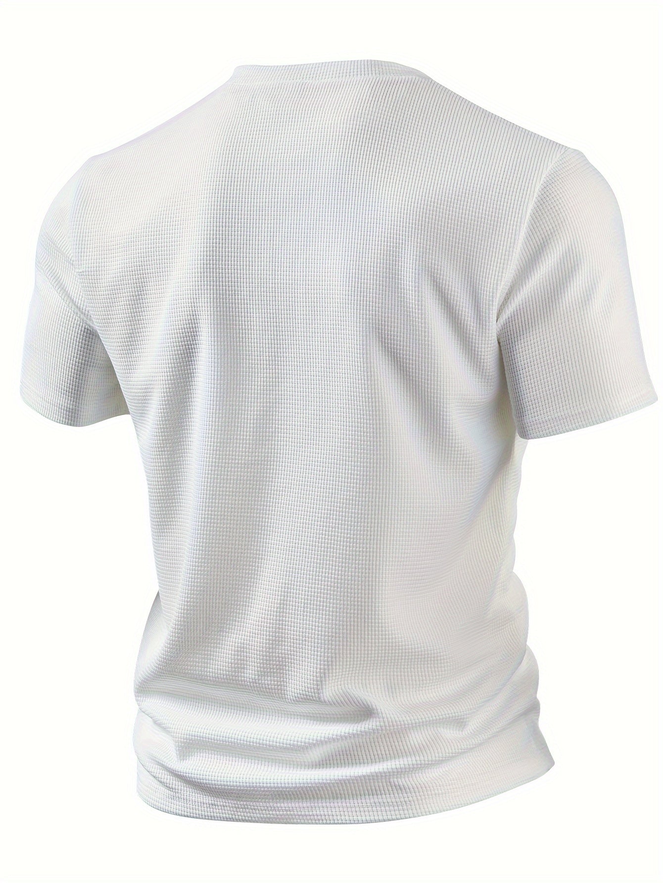 Men'S Waffle Texture Two-Tone Henley Shirt - Casual Summer Short Sleeve, Round Neck, Non-Stretch Fabric