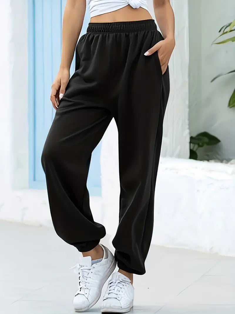 Solid Polyester Pants High