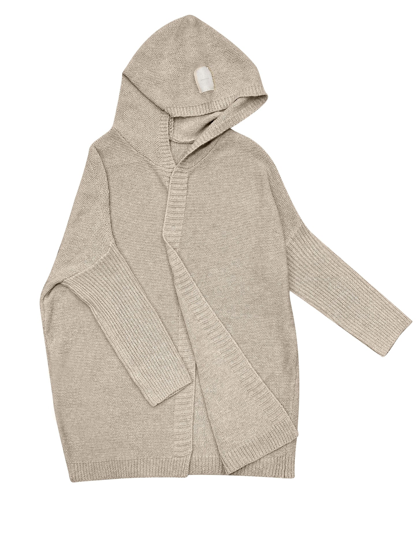 Solid Open Front Hooded Cardigan, Casual Batwing Sleeve Sweater Coat, Women's Clothing