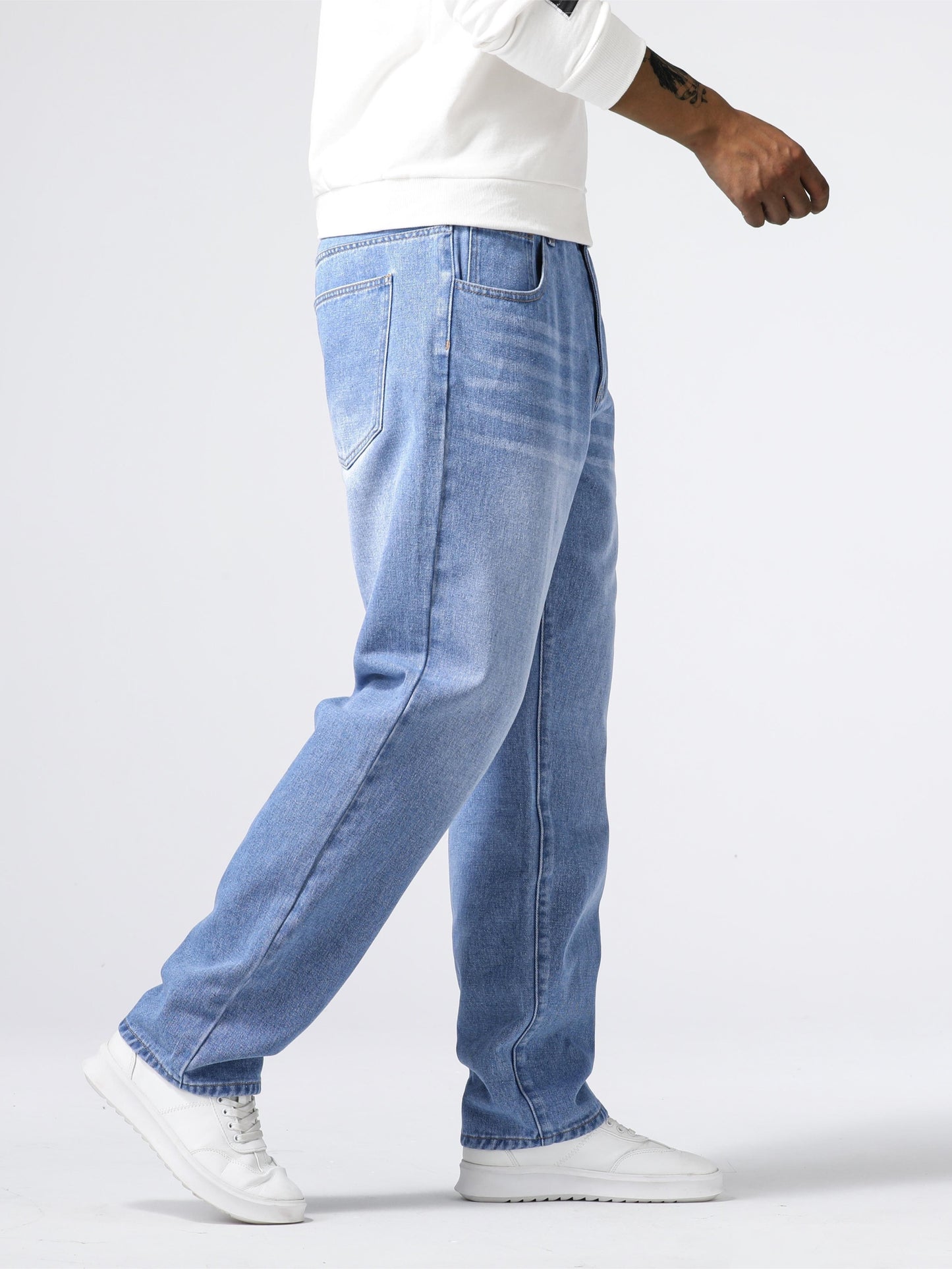 Men's Light Blue Relaxed Fit Jeans - Casual Straight-Leg Machine-Washable Denim Pants for Casual Attire, All-Season Comfort & Versatile Style