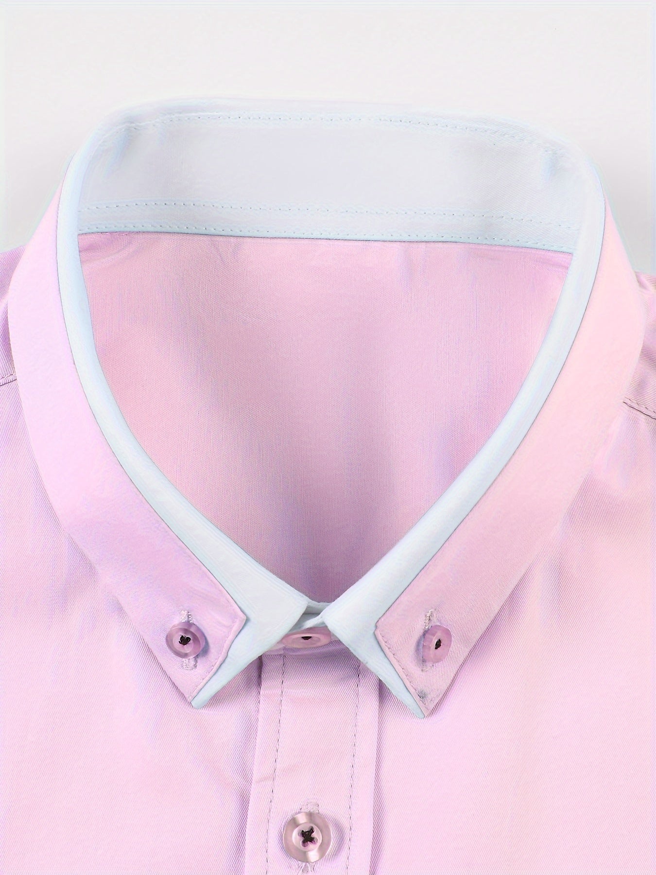 Men's Contrast Collar Design Lapel Collar Design Dress Shirts, Long Sleeve Casual Button Up Shirt For Formal Occasions