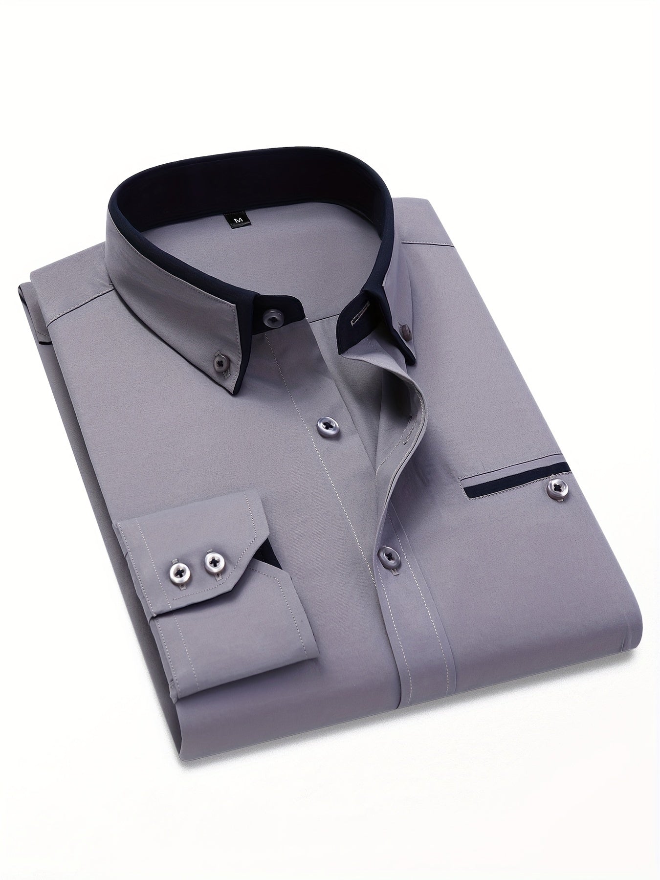 Men's Contrast Collar Design Lapel Collar Design Dress Shirts, Long Sleeve Casual Button Up Shirt For Formal Occasions