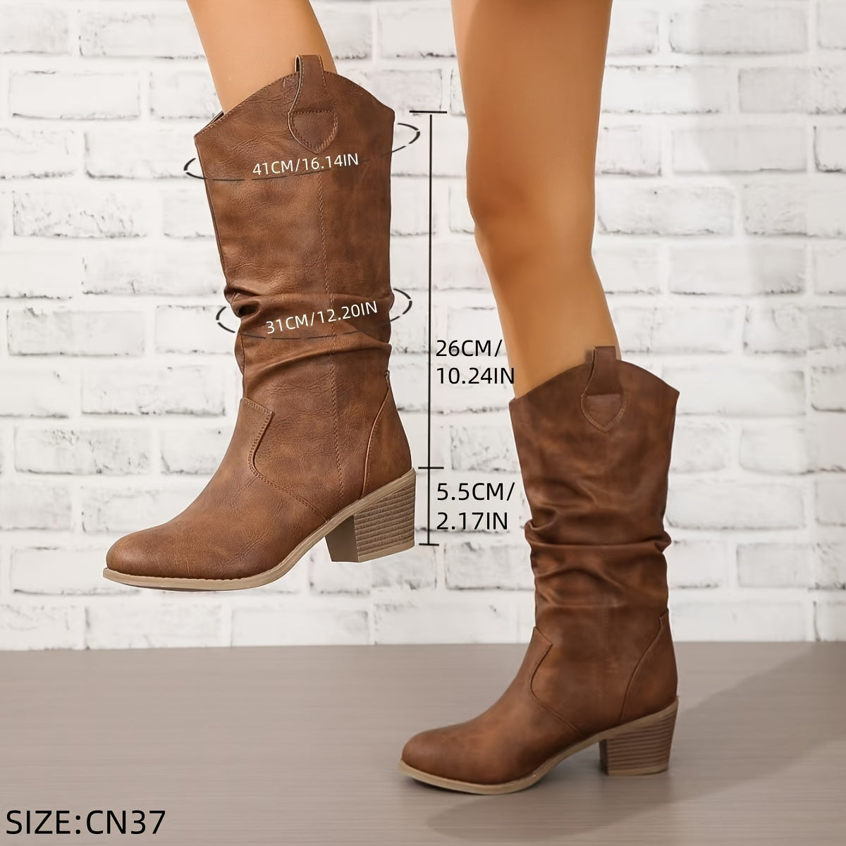 Timeless Tan Vegan Leather Block Heel Boots with Block Heel