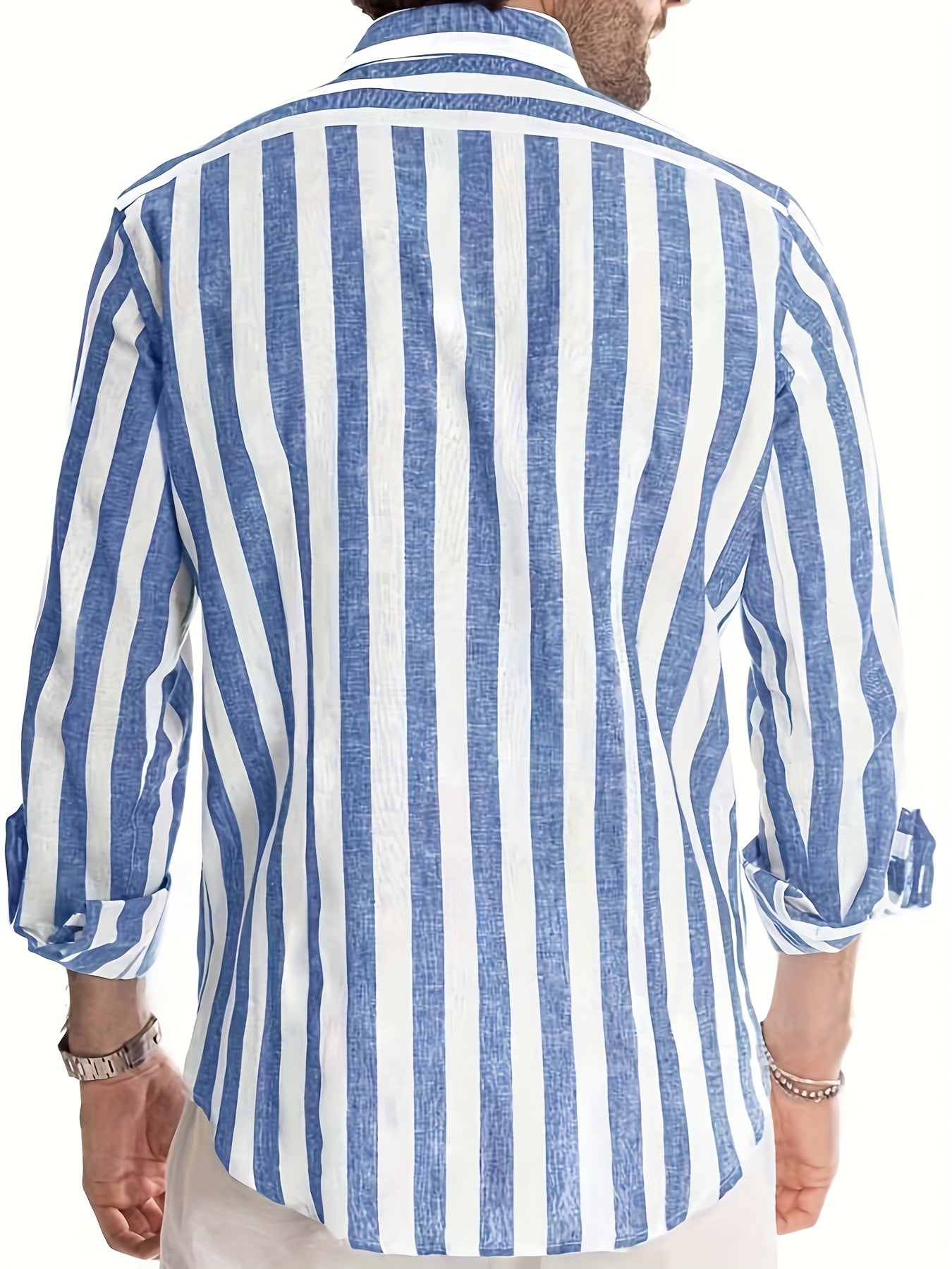 Men's Stylish Striped Button-Up Shirt - Casual Polyester, Long Sleeve with Lapel Collar, Machine Washable & Dry Cleanable, Perfect for Spring/Fall, Fall Clothing|Casual Style Shirt|Nontransparent Material