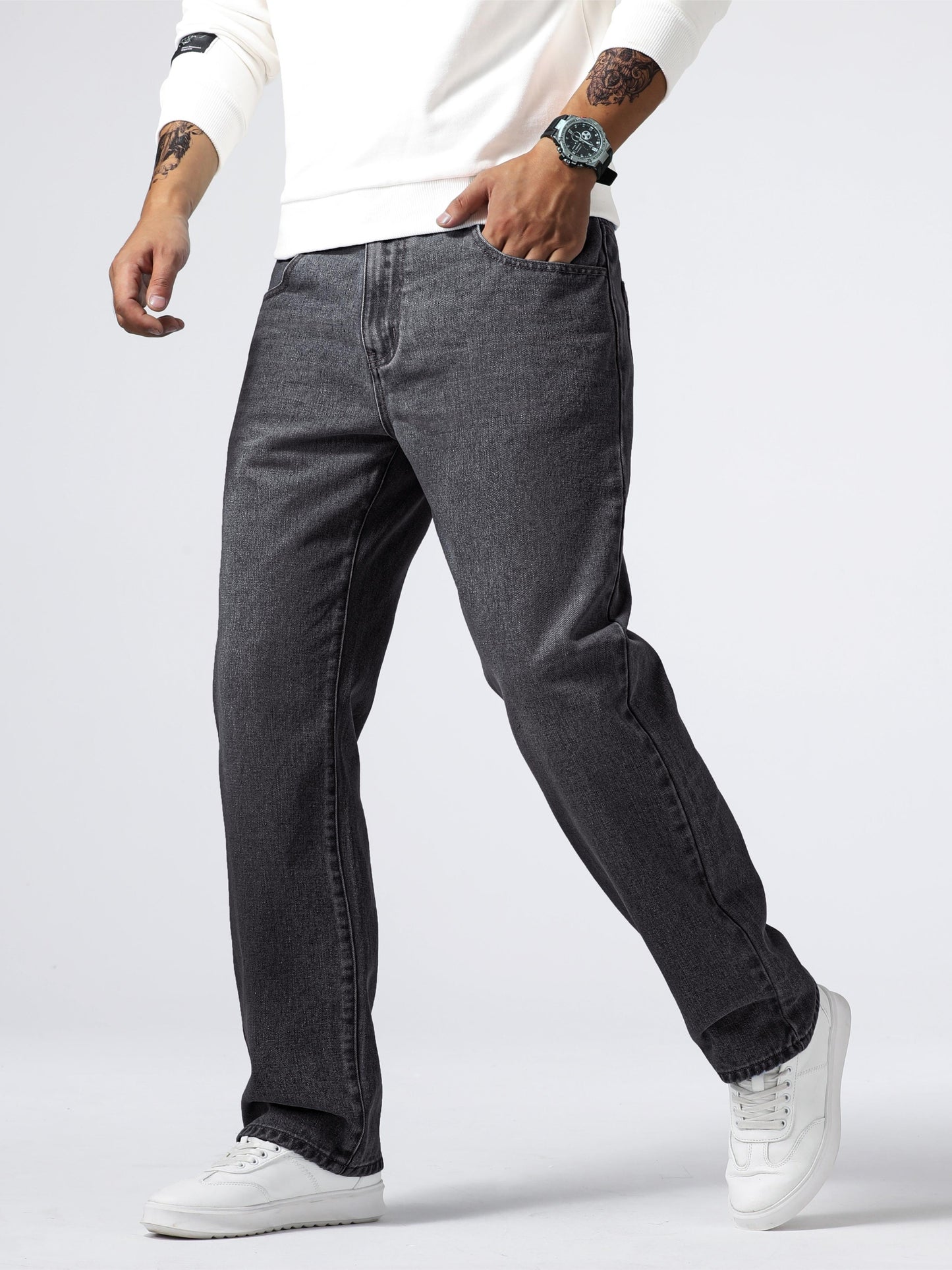 Men's Light Blue Relaxed Fit Jeans - Casual Straight-Leg Machine-Washable Denim Pants for Casual Attire, All-Season Comfort & Versatile Style