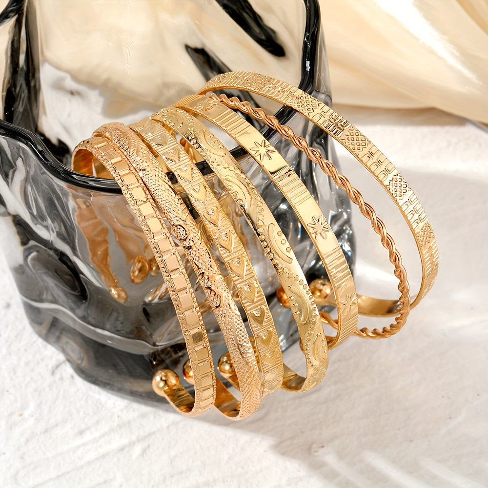Modern 7-Piece Bracelet Set with Gold-tone