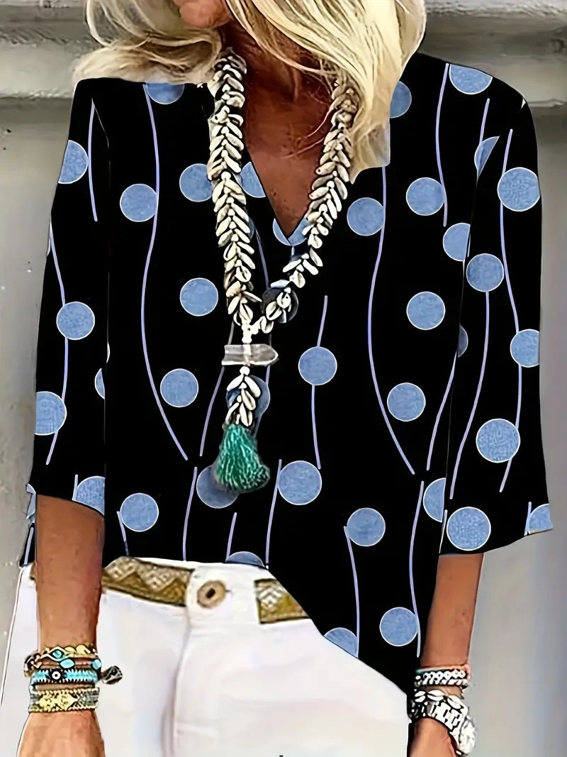 Polka Dot Polyester Blouse Allover Print