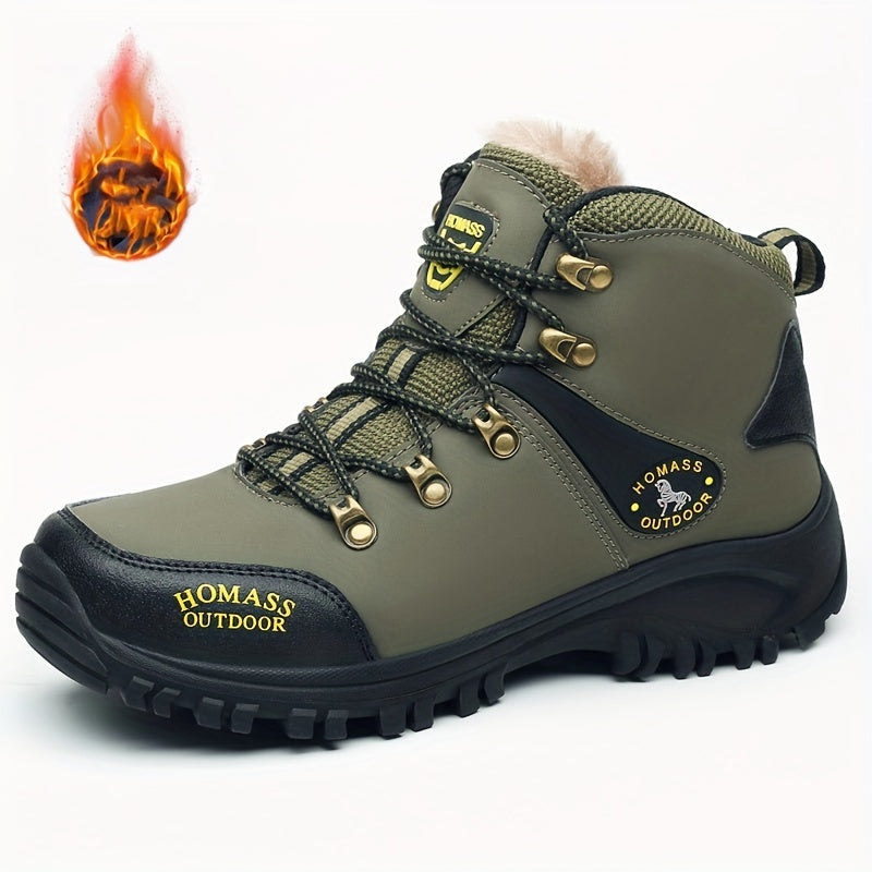 Men's Vintage-Style Outdoor Hiking Boots - Warm, Durable & Non-Slip with Elastic Ankle Support | PU Upper & Rubber Sole | Lace-Up Closure | Perfect for All Seasons Adventures, Hiking Accessories