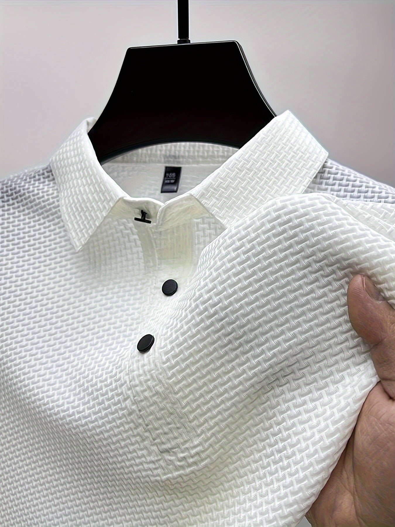 Mesh Comfy Men's Elastic Solid Short Sleeve Neck Shirt, Nylon Ice Silky Fabric Top