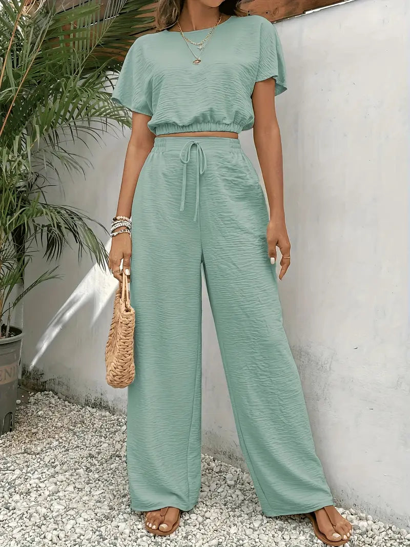 Solid Polyester Sweater Batwing Sleeve Crop