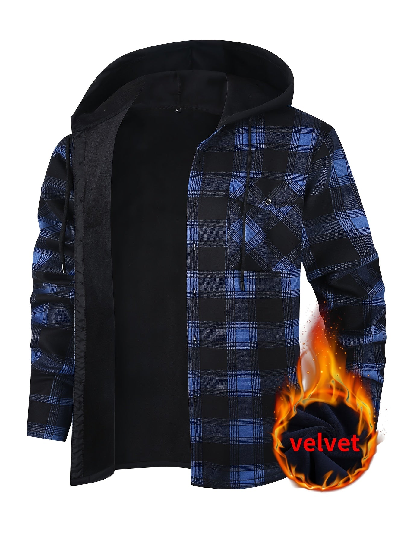 Men's Fleece-Lined Hoodie - Casual & Sporty, Plaid Pullover with Button Detail, Long Sleeve, Loose Fit for Fall/Winter