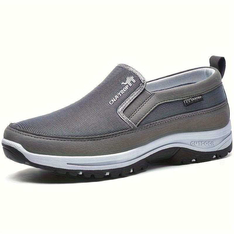 PLUS SIZE Men's Knit Breathable Loafer Shoes, Comfy Non Slip Solid Slip On Sneakers For Men's Outdoor Activities
