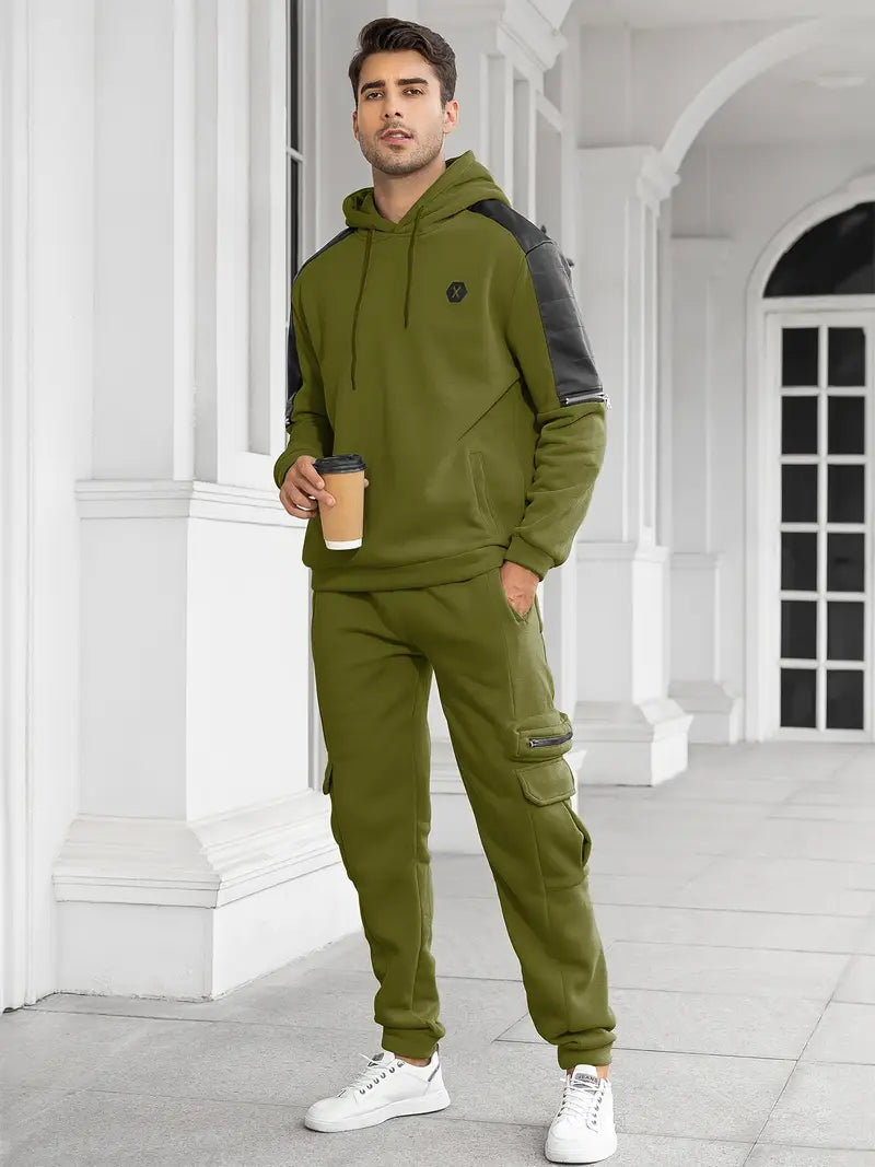 Polyester Knit Hooded Zip Long Sleeve 2-Piece Hoodie