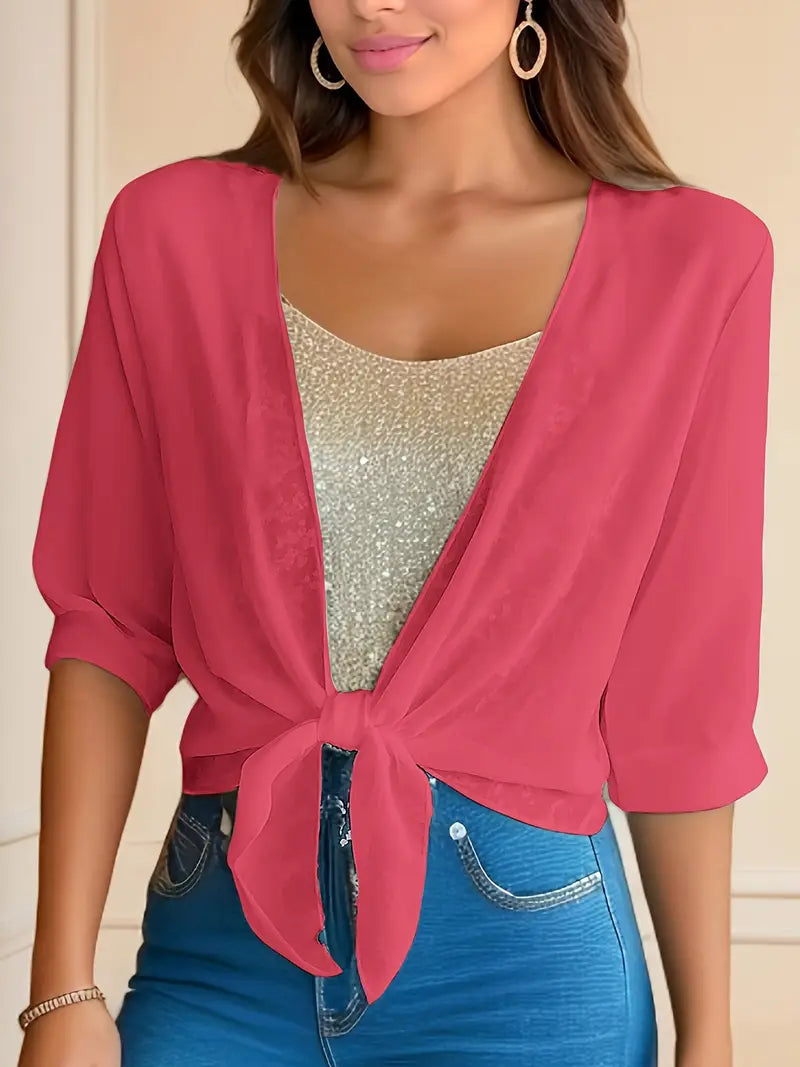Solid Polyester Blouse Solid Color Tie