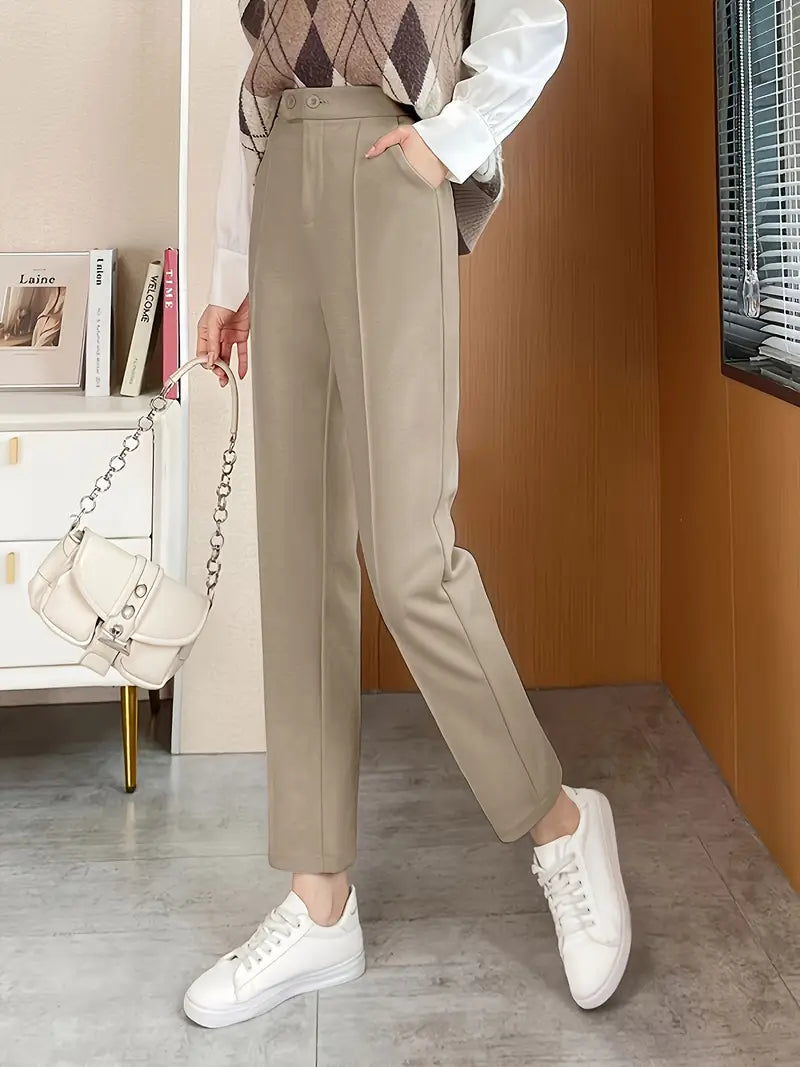 Solid Fleece Pants Tapered Pants For