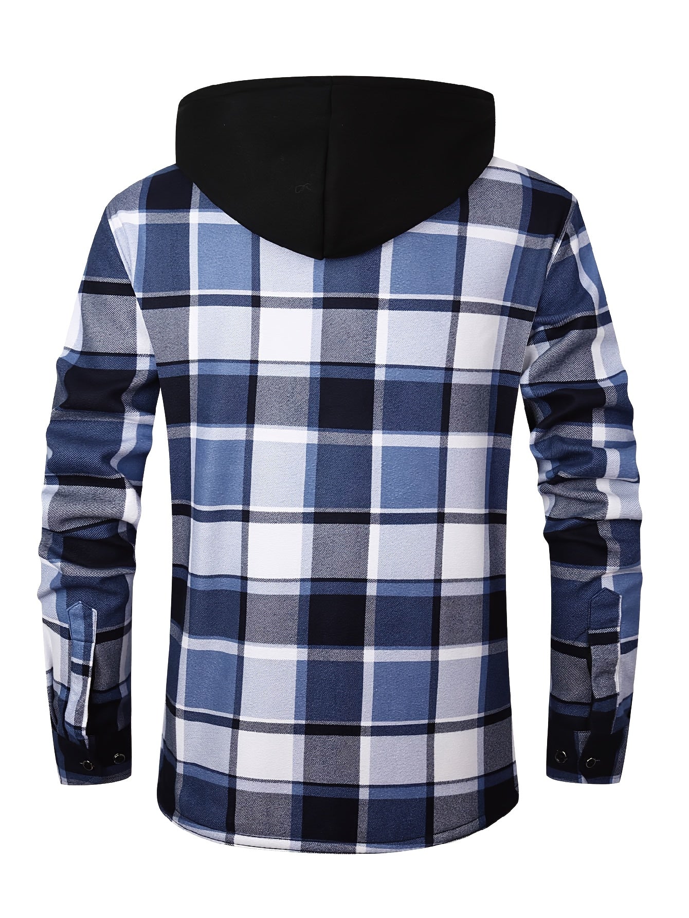 Men's Fleece-Lined Hoodie - Casual & Sporty, Plaid Pullover with Button Detail, Long Sleeve, Loose Fit for Fall/Winter