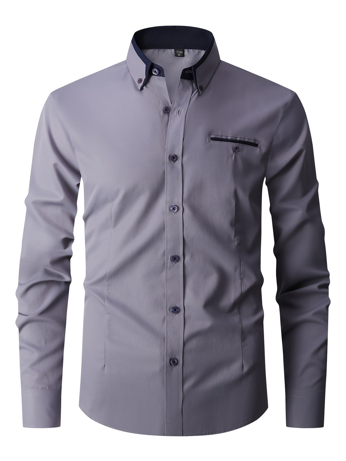 Men's Contrast Collar Design Lapel Collar Design Dress Shirts, Long Sleeve Casual Button Up Shirt For Formal Occasions