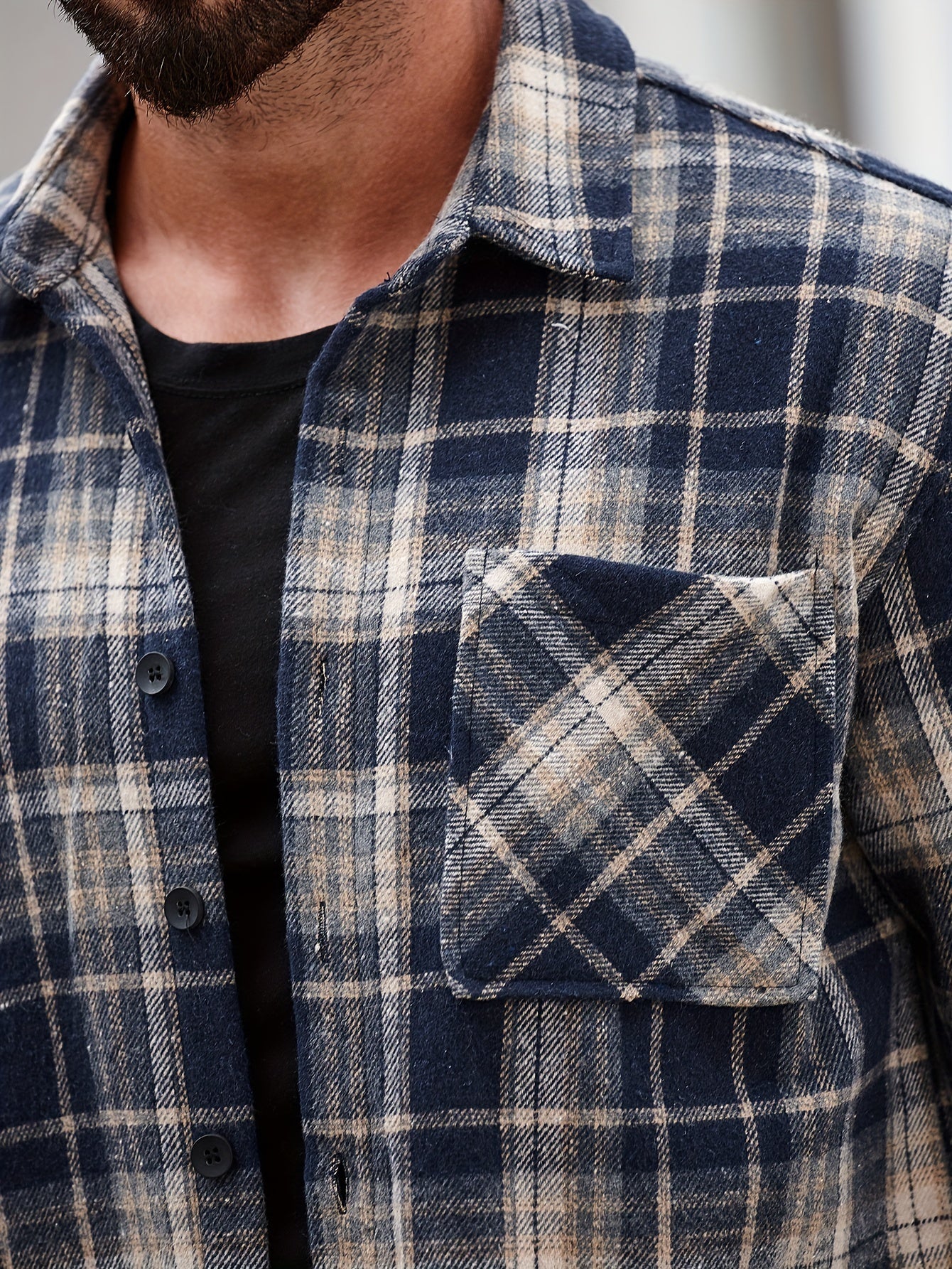 Men's Casual Flannel Shirt Coat - Solid Color Lapel Button-Up with Chest Pocket, Machine Washable Non-Stretch Fabric, Regular Fit Autumn Winter Outerwear, Autumn Apparel, Flannel, Long Sleeve Button Casual Shirt