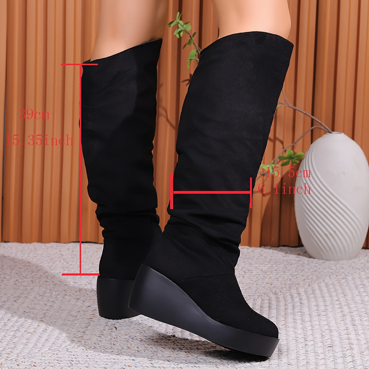 Timeless Black Faux Suede Knee-High Boots with Wedge