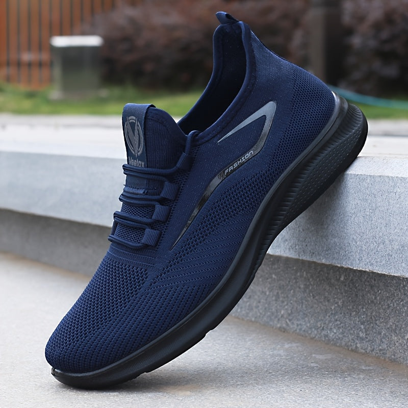 Men'S Breathable Knit Running Shoes - Lightweight, Non-Slip Sneakers for Gym, Basketball & Outdoor Adventures - Black with White Accents, Lace-Up Design, Perfect for Sports Enthusiasts, Gym Shoes, Sleek Sporty Look, Comfortable Fit