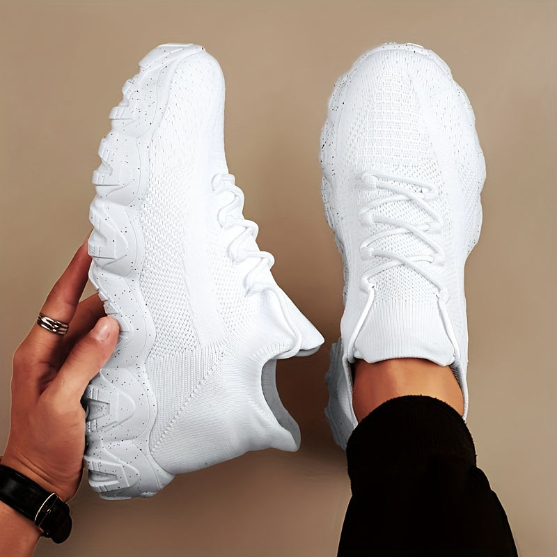 Men'S Casual Sneakers - Breathable Knit Upper, Geometric Pattern, Lace-Up Closure, Durable Rubber Sole, Comfortable Fabric Lining for Spring Sports & Casual Attire, Athletic Footwear | Geometric Pattern Shoes | Knit Construction, Sneakers