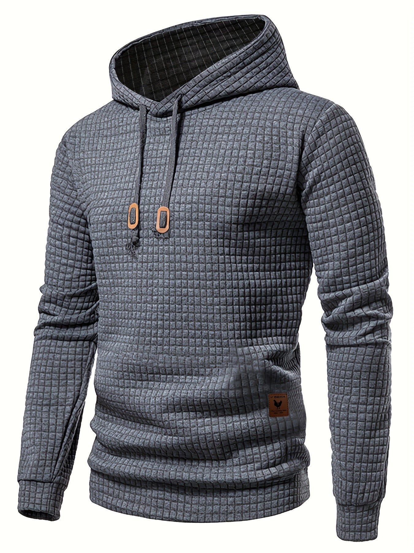 GEKM Men'S Bohemian Plaid Long Sleeve Hoodie - Cozy Jacquard Fabric Sweatshirt with Orange Accents, Casual Outdoor Jogging & Fitness Training Pullover, Regular Fit, Hooded Design, Comfortable Pullover