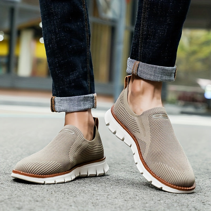 PLUS SIZE Men's Trendy Knitted Breathable Walking Shoes, Trendy Non-Slip Casual Shoes, Men's Footwear