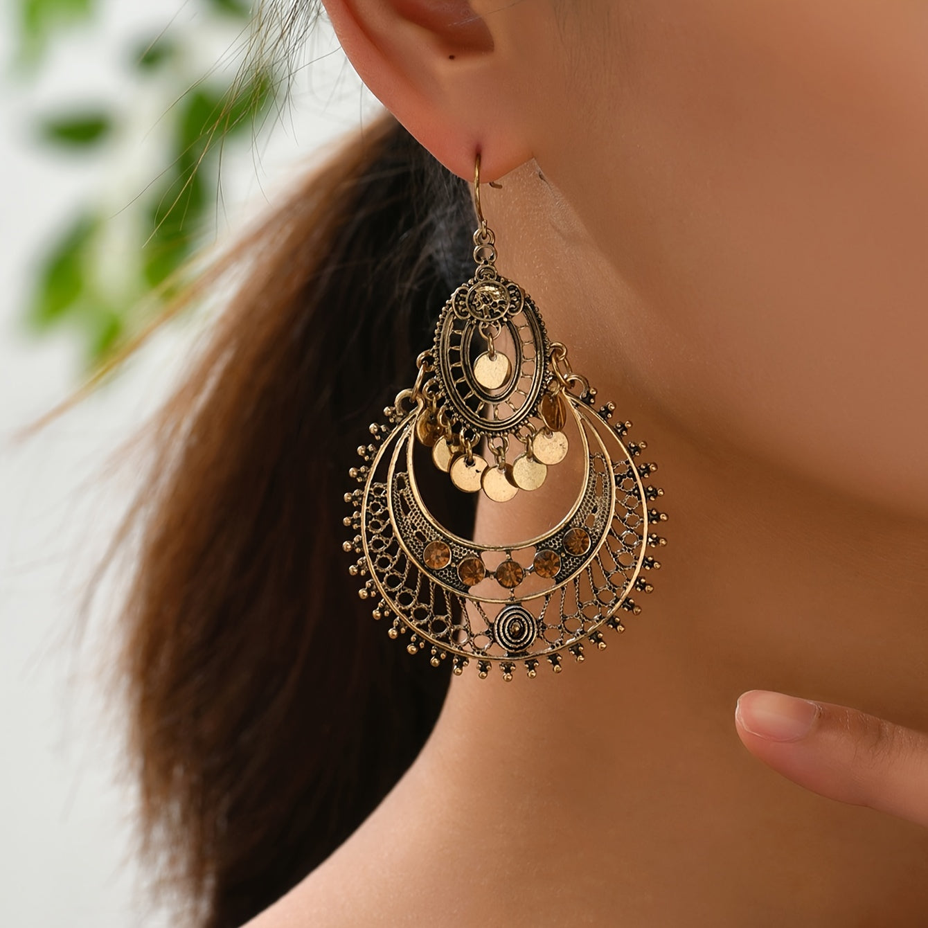 Boho Earrings with Gold-tone