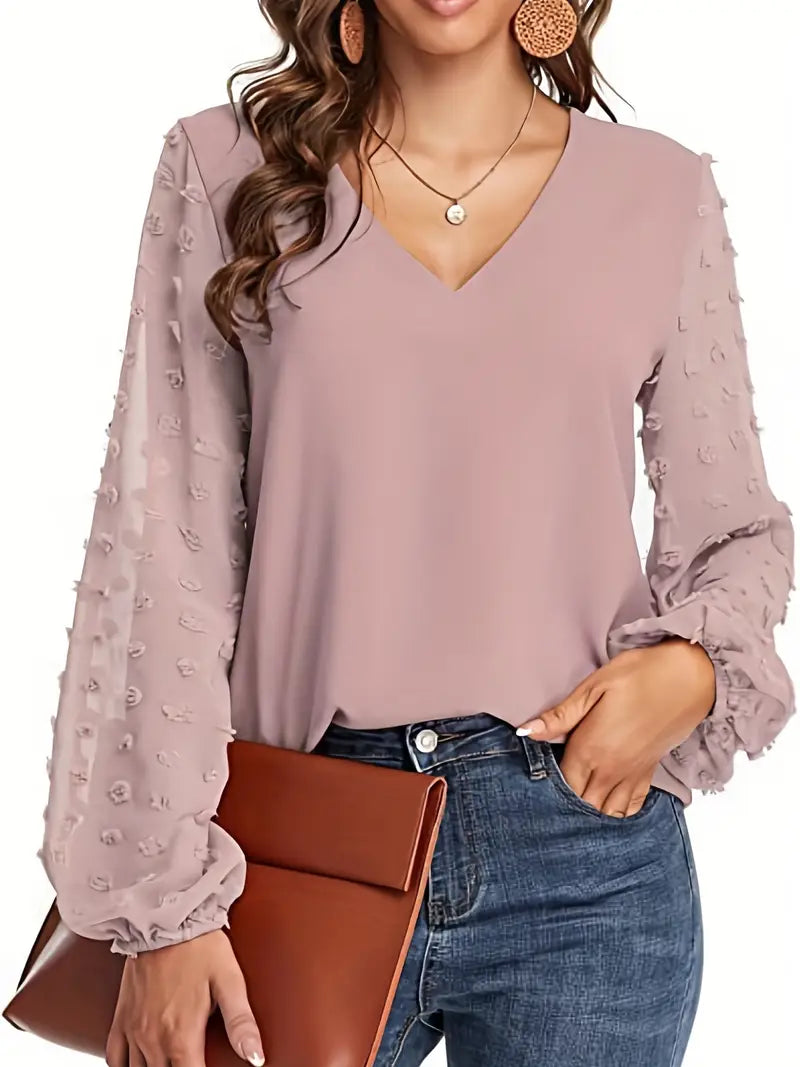Solid Polyester Sweater Swiss Dot Sleeve