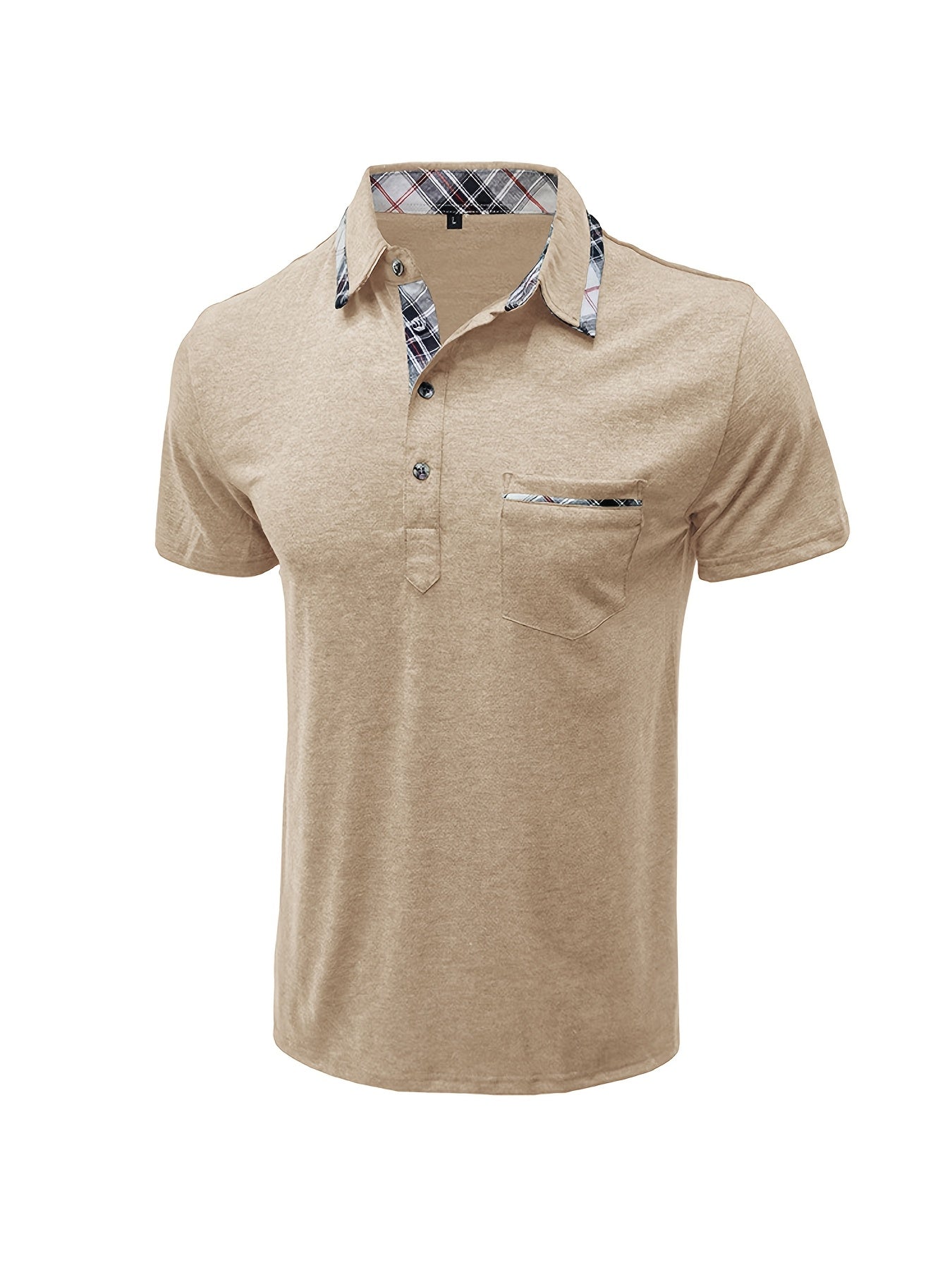 Men'S Plus Size Short Sleeve Polo Shirt with Plaid Collar and Button Details - Casual Summer Style, Regular Fit, Slight Stretch Fabric, Plus Size Shirts, PLUS SIZE