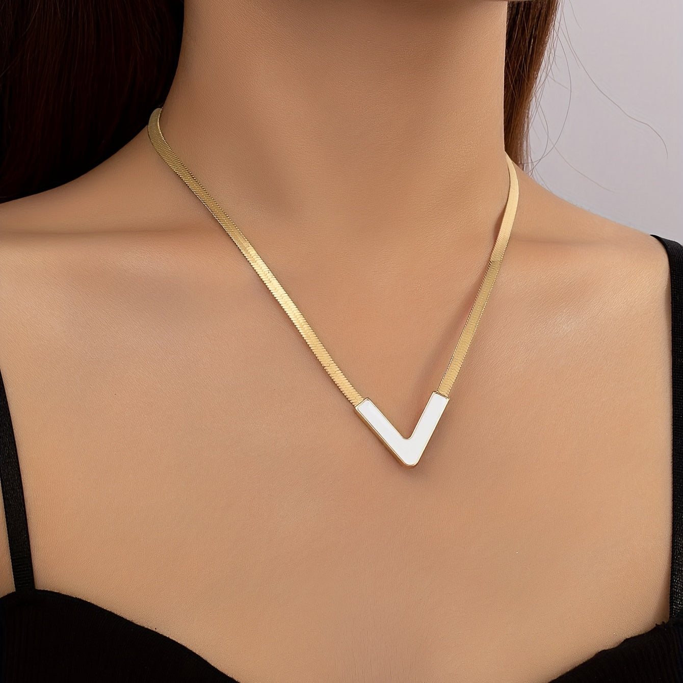 Modern Necklace with Gold-tone