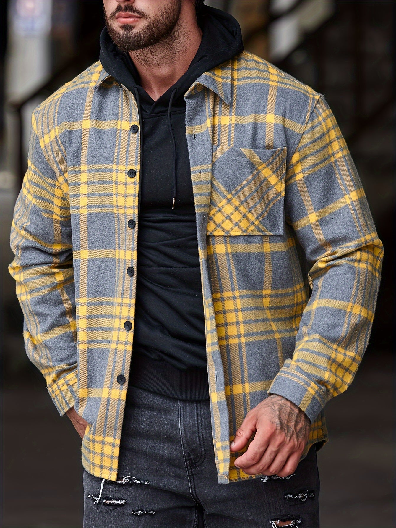 Men's Casual Flannel Shirt Coat - Solid Color Lapel Button-Up with Chest Pocket, Machine Washable Non-Stretch Fabric, Regular Fit Autumn Winter Outerwear, Autumn Apparel, Flannel, Long Sleeve Button Casual Shirt