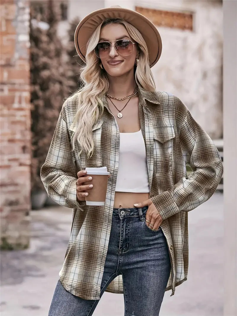Plaid Polyester Blouse