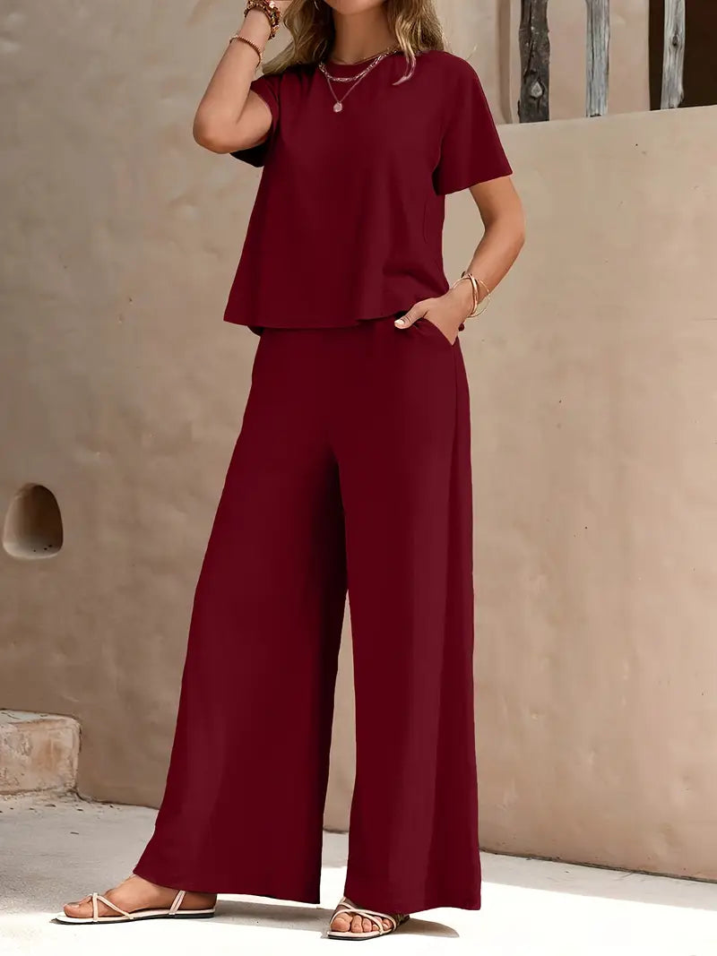 Solid Polyester Sweater 2-Piece Set
