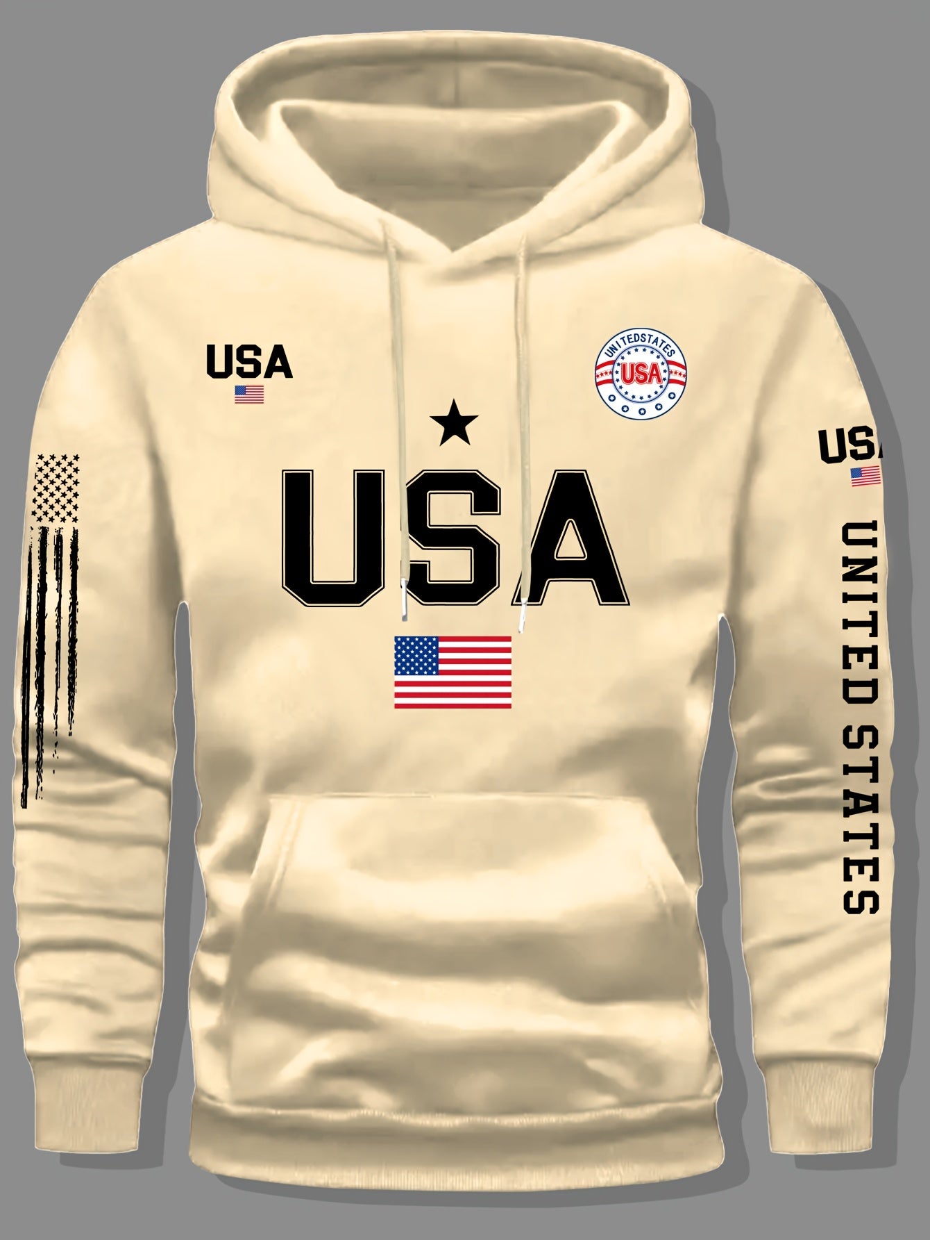 Men'S Fleece Hoodie with USA Flag Pattern, Unisex Casual Pullover with 'United States' Lettering, Suitable for Students And Couples, Stylish Sweatshirt for Autumn And Winter, 2025 Spring Pullover Sports Hoodie, Knit