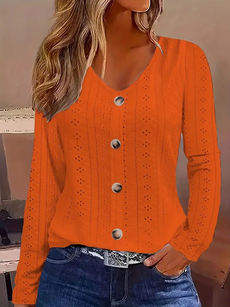 Solid Knit Sweater Eyelet Solid Blouse
