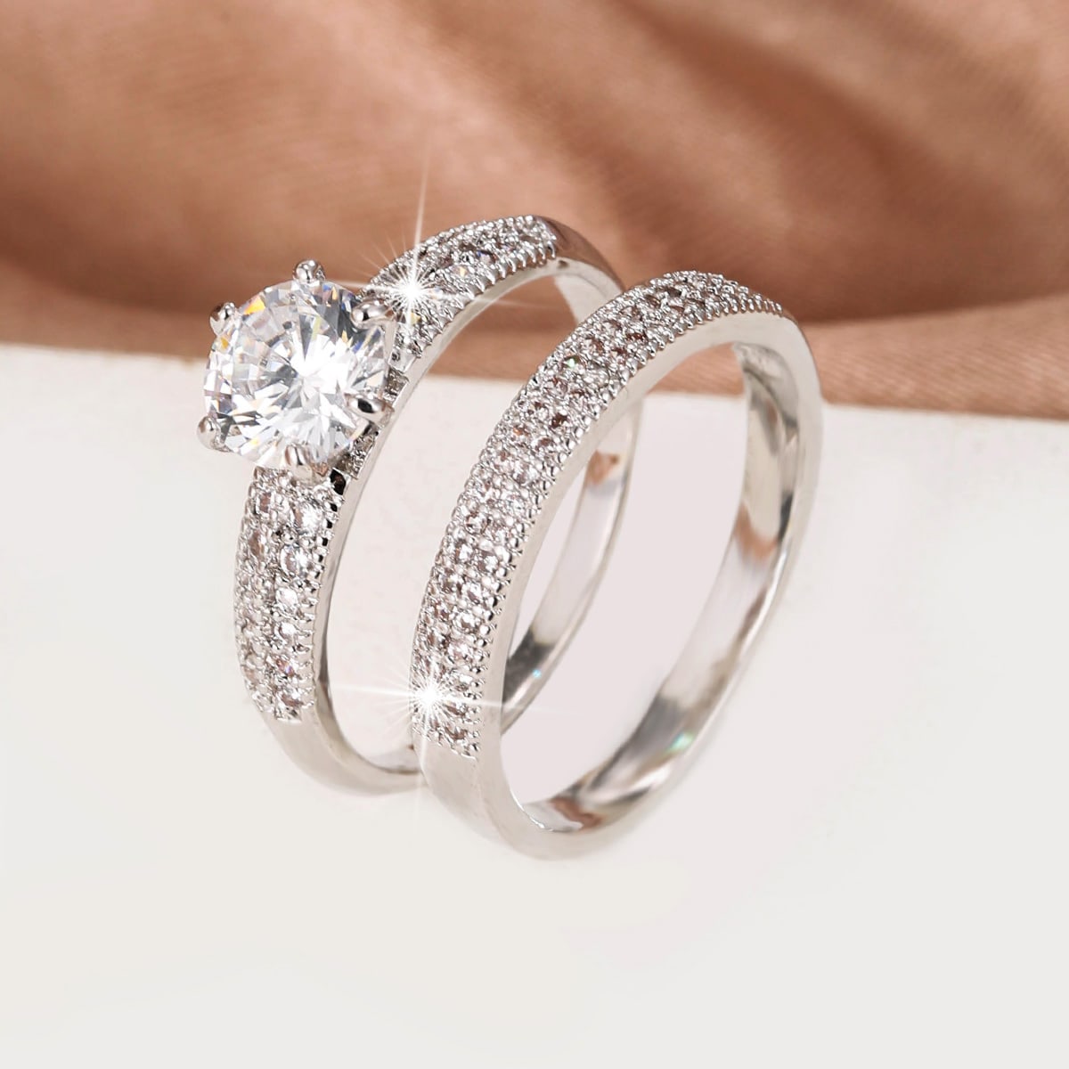 Modern 2-Piece Ring Set with Gold-tone