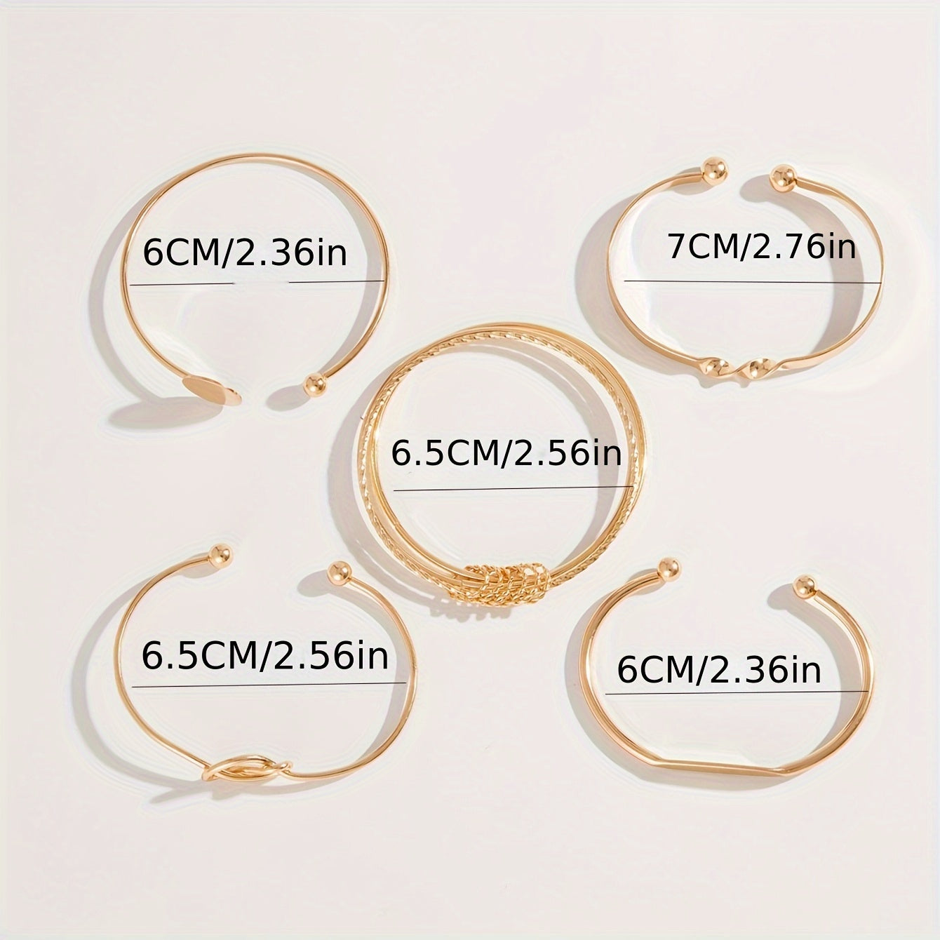 Modern 5-Piece Bracelet Set with Gold-tone