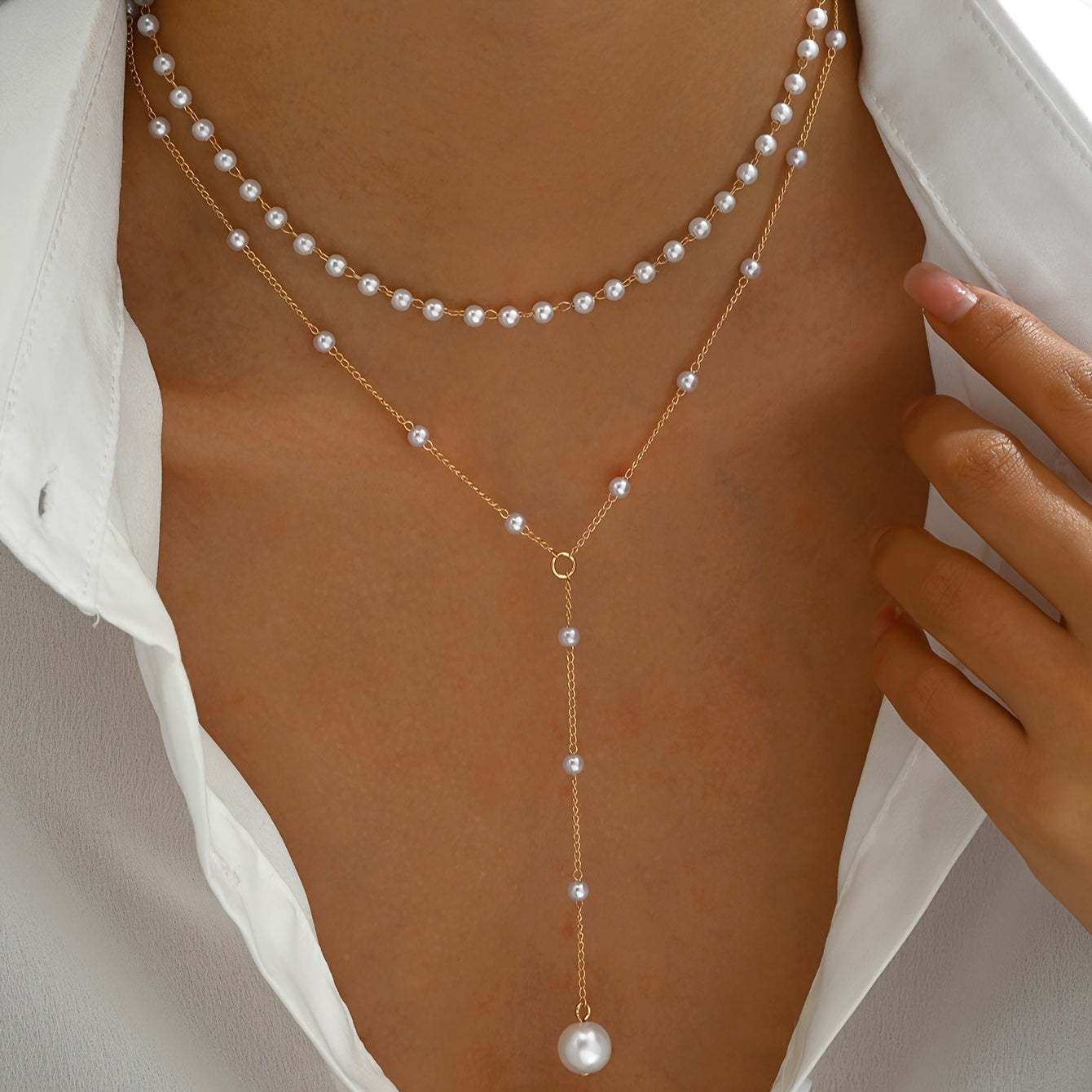 Boho 1-Piece Necklace Set with Pearl-inspired