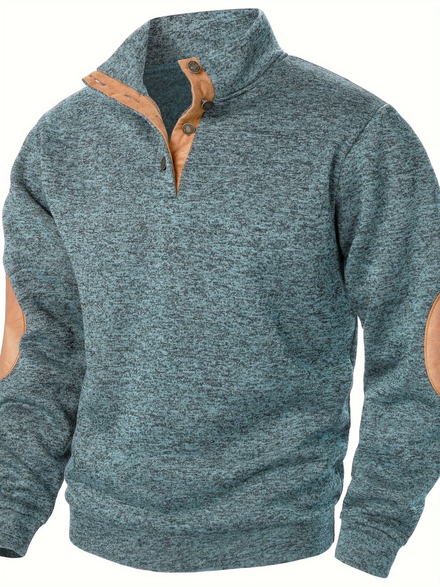 Men's Stand Collar Long Sleeve Casual Hoodie Top - Autumn Winter Warm Pullover with Button Detail, Solid Color Regular Fit for Casual Attire
