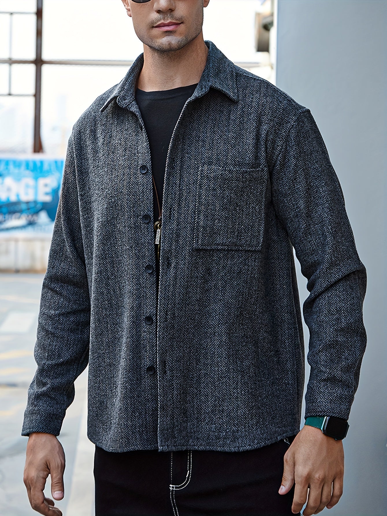 Various Pattern Men's Casual Long Sleeve Lapel Shirt, Men's Thick Outwear For Fall Winter